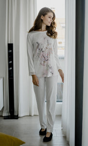 Pyjama "Blumen" aus Baumwolle / Modal - Damen